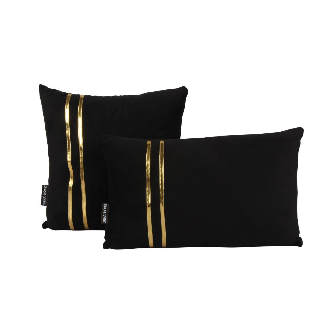 Orka Holland Velvet Fabric 12x20 and 16x16 Combo Cushion Gold Foil - Black
